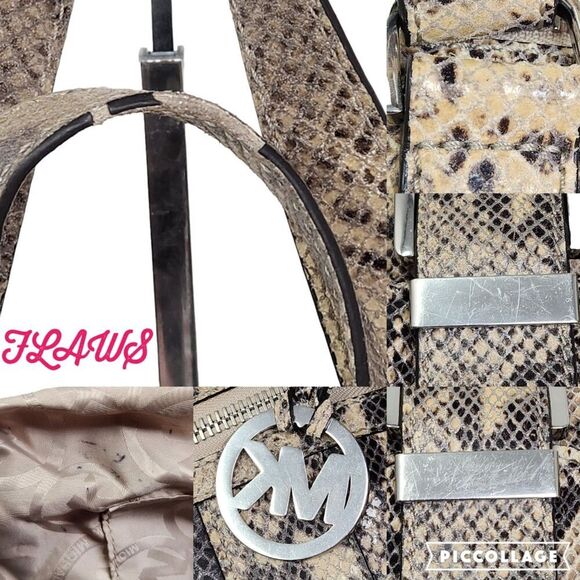 Michael Kors Heidi Dark Sans Satchel tan brown black silver snake print bag 2009 - Picture 12 of 16